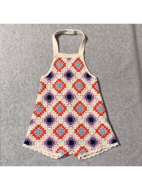 Zara Toddler Crotched Romper Size 3-4 Years Granny Square Pink Purple Patchwork
